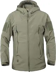 [Generic] Men's Tactical Fleece Hooded Jacket Full Zip Casual Outdoor Warm Jackets Lightweight Outwear Multi Pockets Coat, Military Green, Large