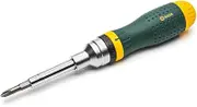 SATA 19-in-1 Multipurpose Ratcheting Screwdriver Set with 8 Double-Sided Bits and a Green and Yellow Oil-Resistant Handle - ST09350, 10 Piece