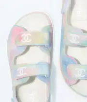 Chanel 22C Green Pink Blue White CC Logo Mule Slide Strap Flat Dad Sandal 37.5