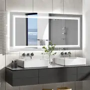 TOOLKISS LED Rectangle Frameless Salon / Bathroom Wall Mirror – 120 x 60cm, Dual LED Strips, Touch Control, Anti-Fog, 3 Color Modes (Warm/Cool/Natural), IP44 Waterproof, Easy Installation