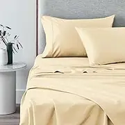 Pizuna Cotton Queen Sheet Set, 500 Thread Count 100% Combed Cotton Sateen Weave Queen Bed Sheet Set Include 1 Fitted Sheet, 1 Flat Sheet & 2 Pillow Cases (New Ivory Sheet Set - 4 PC)