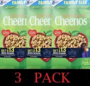 3x CHEERIOS FAMILY SIZE APPLE CINNAMON Gluten Free Whole Grain Oats Cereal 19 oz