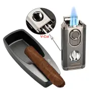 Galiner 3 Jet Torch Cigar Lighter V-Cut Holder Metal Cigar Ashtray High Quality