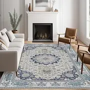HiChiclife Area Rugs Non-Slip Washable Carpet, Vintage Persian Rug Kitchen Rugs & Mats Soft Floor Rugs for Living Room Bedroom Kitchen Floor Indoor Office Rug Home Decor(Blue, 200×250cm)