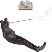 Cute Frog Sculpture Incense Stick Burner Holder with Incense Sticks Modern Incense Burner Ornament Handmade Ceramic Incense Stick Stand Home Decor for Meditation Yoga Spa (Frog)
