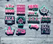 AKA Sorority Pink & Green Flatback Silicone Patches / D9Greek DIY Charms