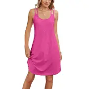 Double Straps Short Tank Dresses - Rose Red