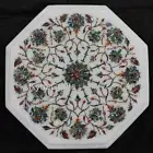 Abalone Shell Inlay Work Coffee Table Top Octagon White Marble Corner Side Table