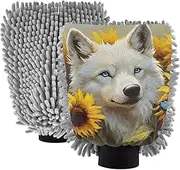 XYMZR Absorbent Microfiber Car Wash Mitt Wolf Sunflower Butterfly, Funny Cute Anime Scratch Free for Cars Cleaning, Home Cleaning Mitts, 2 Pack, 10.24” L x 7.09” W