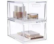 Stackable Cosmetic Organizer Drawers Cosmetics Makeup and Jewelry Big Storage Case Display-8 Inch Tall | Clear$Plastic Stackable Home