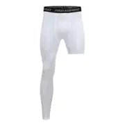 Men Compression Shorts Black Cropped Pants Base Layer Exercise Trousers Running Tights Basketball Training Sport White One Leg Leggings M