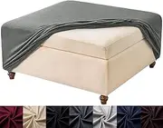 HFCNMY Stretch Square Ottoman Cover - Knitted Jacquard Washable Slipcover Storage Foot Stool Cover with Elastic Bottom - Dark Gray X-Large