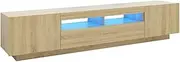 vidaXL TV Cabinet with RGB LED Lights in Sonoma Oak, Sturdy Engineered Wood Construction, Ample Storage, Modern Design, Easy Clean-up - Dimensions: 200x35x40 cm