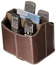 COHEALI Faux Leather Mail and CD Organizer with Five Compartments Versatile Media Storage Box for Remote Controls and Office Supplies Brown PU Leather Finish Cosmos Fastening Strap