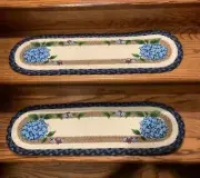 Blue Hydrangea Print Braided Stair Tread or Table Runner by Earth Rugs