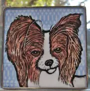Papillon Windshop stained glass dog suncatcher kiln-fired 4"x 4" #318