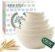 Homienly Wheat Straw Bowls Sets 6 Piece, Plastic Mixing Bowls Set,Serving Bowls Unbreakable,Cute Bowls for Prepping and Baking (Classic Beige)