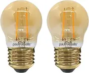 Paul Russells 2 Pack 2w=25w Golf LED Filament Amber Light Bulbs E27 ES Edison Screw 2W Small Globe G45 360 Beam Lamp 2200K Extra Warm White 25W Incandescent Replacement
