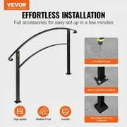 4-Step Handrail Fits 1 or 4 Steps Matte Black Stair Rail Wrought Iron Handrail with Installation Kit Hand Rails for Outdoor Steps