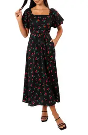 Petal & Pup Chlo Puff Sleeve Midi Sundress in Cherry Print at Nordstrom, Size Small