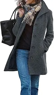 [Chartou] Women's Casual Thicken Wool Blend Stand Collar Single Breasted Pea Coat