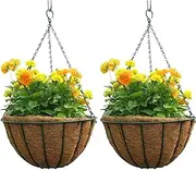 Hanging Plant Baskets-Hangable Planter,Basket Spring Outdoor Outside Decoration,Metal Hanging Flower Pot, Planter Pot Coco Flower Pot Hangable Coco Liner Planter for Plant,12 Inch,2 Pcs (2 Pack 12in)