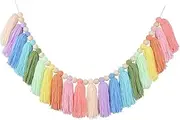 DrCor Pastel Rainbow Tassel Garland – Handmade Colorful Yarn Bunting Banner for Spring Classroom, Nursery, Kids Room, Baby Shower, Birthday Party, Back to School, Office Decor
