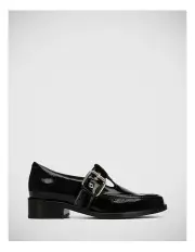 [Wittner] Faiza Crinkle Patent T-bar Leather Loafer in Black