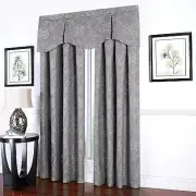 Jacobean Silver Gray Scallop Pleated Window Valance