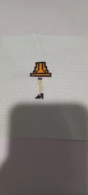 Completed Christmas Leg Lamp Finished Cross Stitch Embroidery Crafting