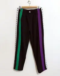在飛比找Yahoo!奇摩拍賣優惠-KAPPA 卡帕GD權志龍串標LOGO紫綠色條紋運動休閒褲L