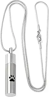 DOTUIARG JJ8168 Paw Print Cylinder Memorial Necklace, Cremation Pendant Holds Way More Ashes,Stainless Steel Pet Remembrance Jewlery