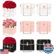 Whaline 6Pcs Black Pink White Paper Flower Bags with Metal Chain Bouquet Stor