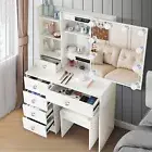 Vanity Set Makeup Desk Stool Dressing Table with Drawer 6 LED Lighted Mirror