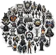 Bomichi 100 Pcs Goth Stickers for Kids, Retro Horriblr Skull Pumpkin Stickers for Scrapbook, Junk Journal, Collages, Halloween Party Favors, Waterproof Vinyl Stickers for Laptop, Window, Water Bottles