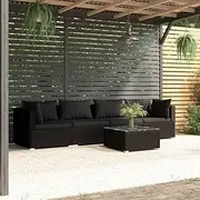 5 Piece Garden Lounge Set with Cushions Poly Rattan Black Patio Bar Sets