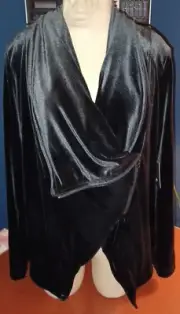 Vera Wang Asymmetrical Velvet Drape Jacket Womens Large New with Tags Black Zip