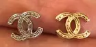 Chanel Iconic Gold & Silver CC Piercing Earrings USED FREE US S/H