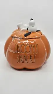 Rae Dunn x Peanuts HALLOWEEN Snoopy’s Snacks Pumpkin Dog Treat Jar - 2024