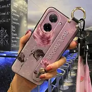 Phone Case Compatible with Redmi A5 4G/Xiaomi Poco C71 4G, Anti-Knock Lanyard Anti-dust Flower Kickstand Waterproof Phone Holder Silicone Ring