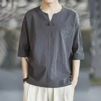 在飛比找ETMall東森購物網優惠-七分袖中國風上衣服潮牌男士t恤
