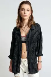 NEW OneTeaspoon ONE TEASPOON Womens Resonance Muslin Longline Shirt Black Ink