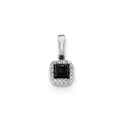 14k White Gold Black and White Real Diamond Square Pendant