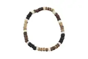 Coconut Shell Bracelet - 7", Black / Dark & Light Brown / Beige (Thin), Hawaiian