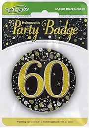 OakTree 3" Badge 60th Birthday Sparkling Fizz Black Gold Holographic