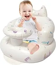 Inflatable Baby Chair, Multi-Functional Cute Pattern Inflatable Back Support Sofa Foldable, Seat for Babies 3 Months and Up Summer Inflatable Baby Seat with Built in Pump for Bed, Gras