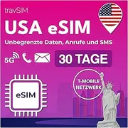 travSIM USA eSIM | T-Mobile Network | Unlimited Data, Calls & SMS in USA | US eSIM Works on iOS and Android Devices Compatible with eSIM | USA eSIM 30 Days