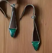 Handmade MALACHITE Earrings 1.25” Silver Chandelier Encased Chipped Gemstones