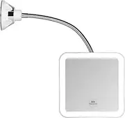 JiBen Square Flexible Gooseneck LED Lighted Magnifying Makeup Mirror, Power Locking Suction Cup, Bright Diffused Light, 360 Degree Swivel, Portable Cordless Travel and Home Bathroom Vanity Mirror 10X white