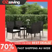Garden Dining Set 5 Piece Black Cushions Rattan Table Chairs Cream White 5156
